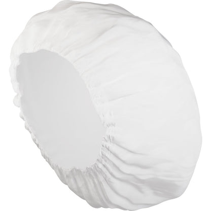 Uma touca de champô branca da Abena Re-Seller GmbH (ø 32 cm) é mostrada contra um fundo branco simples. Esta touca leve e impermeável é ideal para manter o cabelo limpo e seco sem lavar com água. Embalagem: 1 peça.