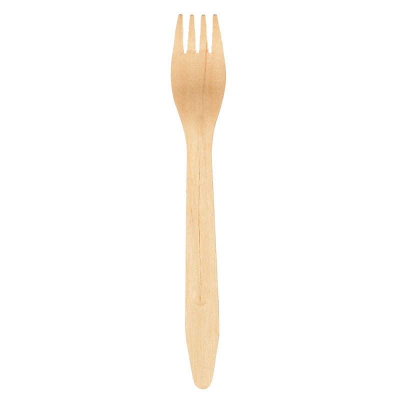 Um único garfo, 16,5 cm, de madeira do pacote de 100 da Abena Re-Seller GmbH está ilustrado sobre um fundo branco.