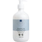 500 ml frasco com bomba Abena Re-Seller GmbH champô para cabelo e corpo com perfume, com frasco branco e rótulo azul claro, testado dermatologicamente para cuidados corporais; disponível em caixa de 6.