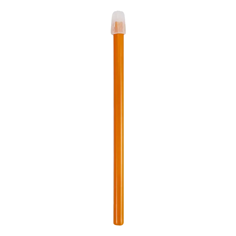 O design simples do sugador de saliva dental AMPri, disponível nos tamanhos 130 mm e 150 mm, é elegantemente capturado neste lápis laranja com borracha branca. A aparência impecável do lápis se destaca em um fundo branco simples, enfatizando sua simplicidade e elegância.