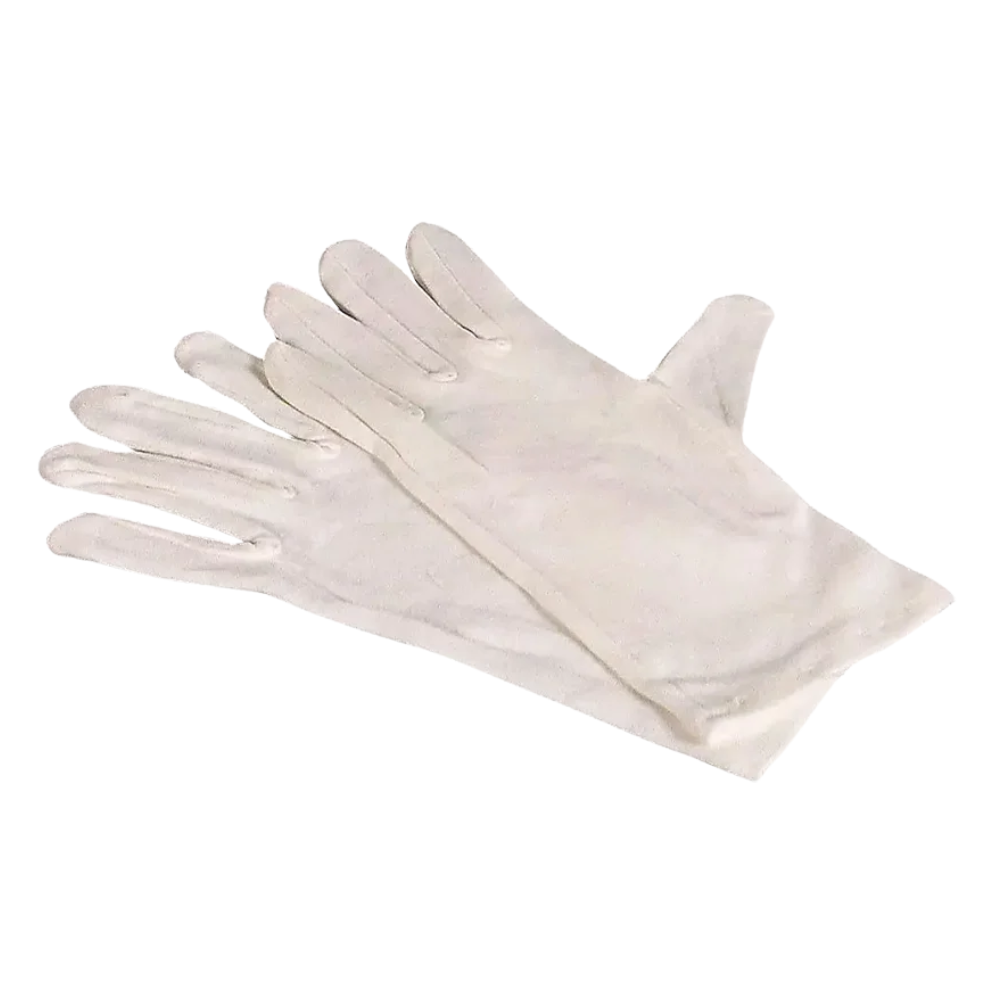 Um par de luvas interiores AMPri ECO-PLUS brancas da AMPri Handelsgesellschaft mbH feitas de algodão macio são luvas leves que se ajustam à palma da mão, ideais para calor adicional ou proteção no trabalho sob luvas mais pesadas.