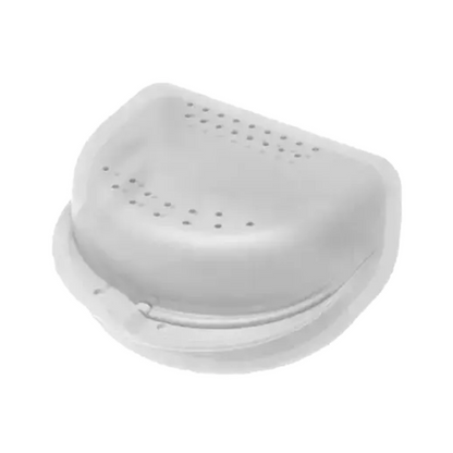 Uma caixa branca de dentista AMPri PP para adultos com dimensões de 80 x 80 x 45 cm apresenta vários pequenos furos de ventilação em sua superfície curva. Este item, fabricado pela AMPri Handelsgesellschaft mbH em polipropileno prático, serve para segurança ou proteção e provavelmente é usado em trabalhos ortodônticos.