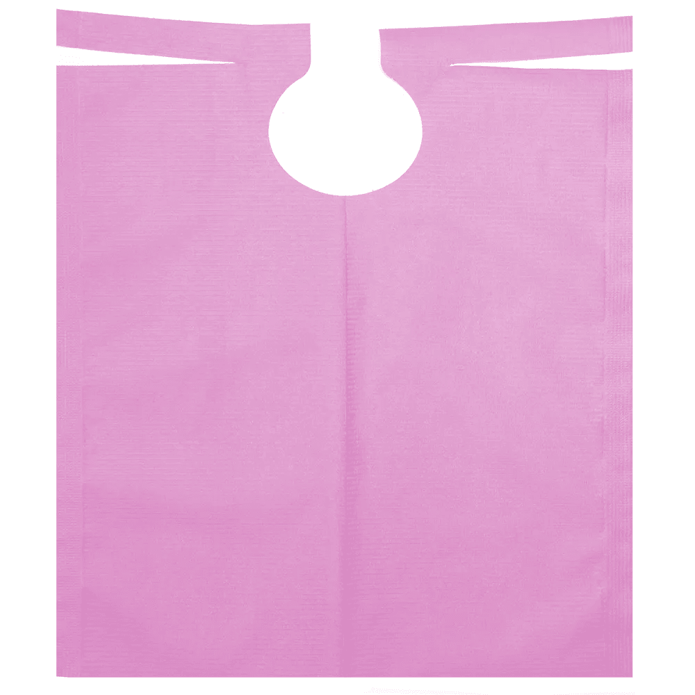 AMPri Avental de Paciente com Revestimento de PE, 500 x 600 mm de tamanho, agora está disponível em rosa com decote redondo e duas fitas fixas. Este babador retangular possui uma superfície texturizada e é, portanto, perfeito para tratamentos odontológicos, pois garante a proteção das roupas em ambientes odontológicos ou médicos. Disponível na AMPri Handelsgesellschaft mbH em várias cores em um rolo com 80 peças.
