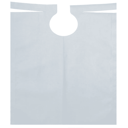 O babete de paciente AMPri com revestimento de PE, disponível em várias cores e medindo 500 x 600 mm, é um avental de plástico descartável com abertura de pescoço arredondada e duas tiras na parte superior. Este babete de paciente especialmente desenvolvido para intervenções dentárias da AMPri Handelsgesellschaft mbH é colocado plano sobre um fundo monocromático, mostrando sua forma retangular com revestimento de PE e sua textura lisa. Cada rolo contém 80 unidades.