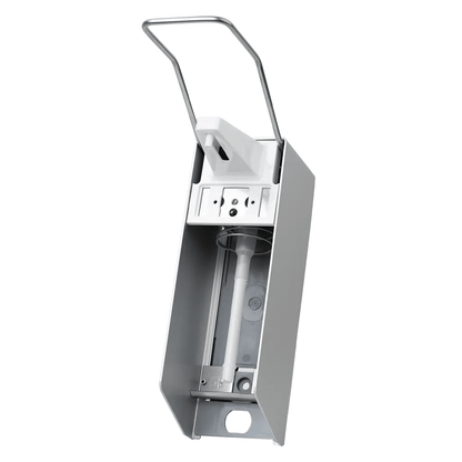 Apresentamos o dispensador de parede AMPri da AMPri Handelsgesellschaft mbH, concebido para 500 ml de desinfetante e sabão. Este dispensador montado na parede tem um exterior prateado elegante e uma distribuição higiênica, completo com uma alavanca longa para operação sem esforço. No interior, há uma garrafa de bomba de pressão.