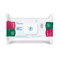 Uma embalagem de toalhetes Dr. Schumacher Cleanisept® Wipes Forte Max (100 toalhetes) da Dr. Schumacher GmbH com tampa resselável e acentos verde-rosa oferece desinfecção virucida e sem álcool numa embalagem branca com informações de marca e produto.