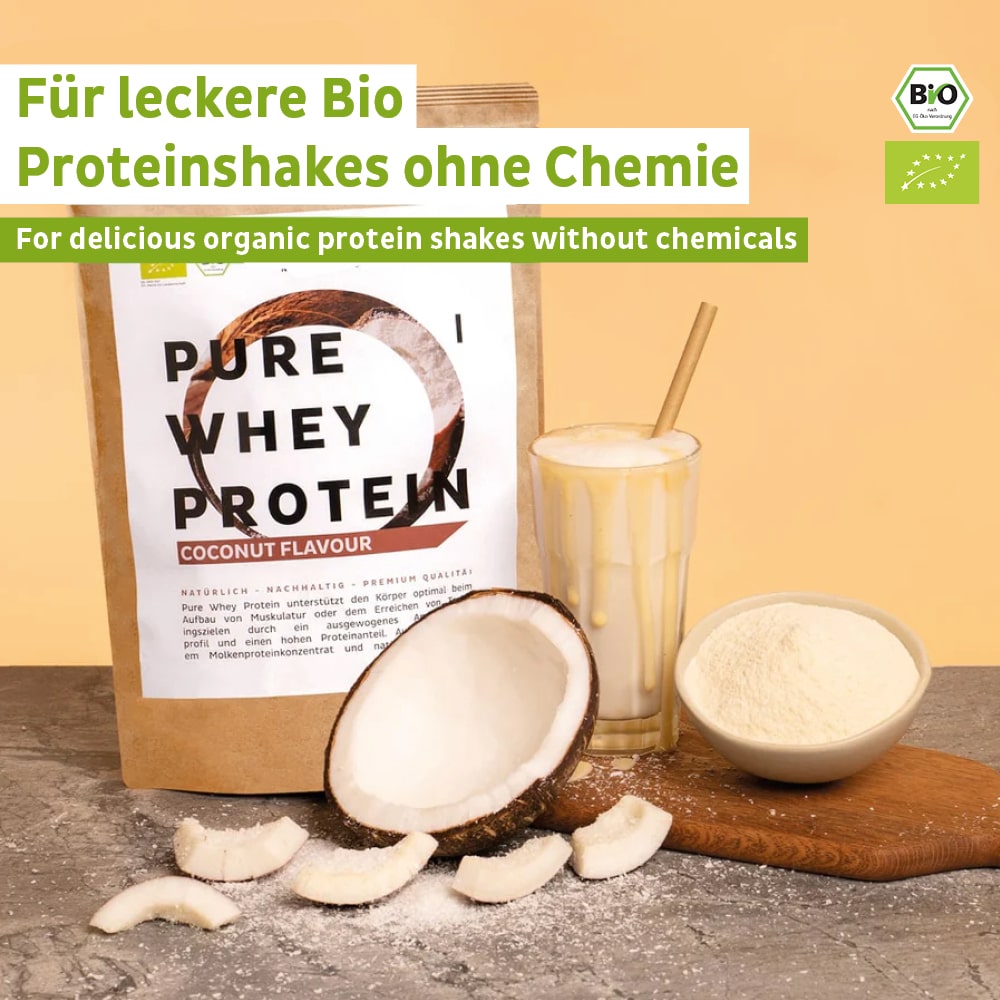 Whey protein orgânico em pó de coco