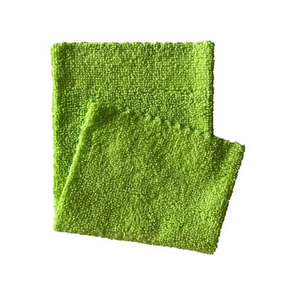 Dois panos de microfibra verde limão Arcora ECO-LINE da Arcora International GmbH com superfície macia e texturizada e bordas ligeiramente irregulares estão dispostos planos e parcialmente sobrepostos. São perfeitos para uma desinfecção eficaz de superfícies em diferentes ambientes.