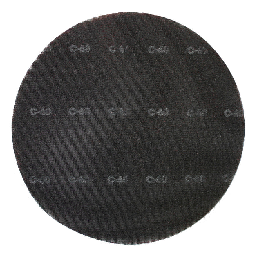 Na imagem está um disco de lixamento redondo, plano e preto, Arcora Profi Gitterleinen Pads Schleifgitter 17'' da Arcora International GmbH visto de cima sobre um fundo branco.