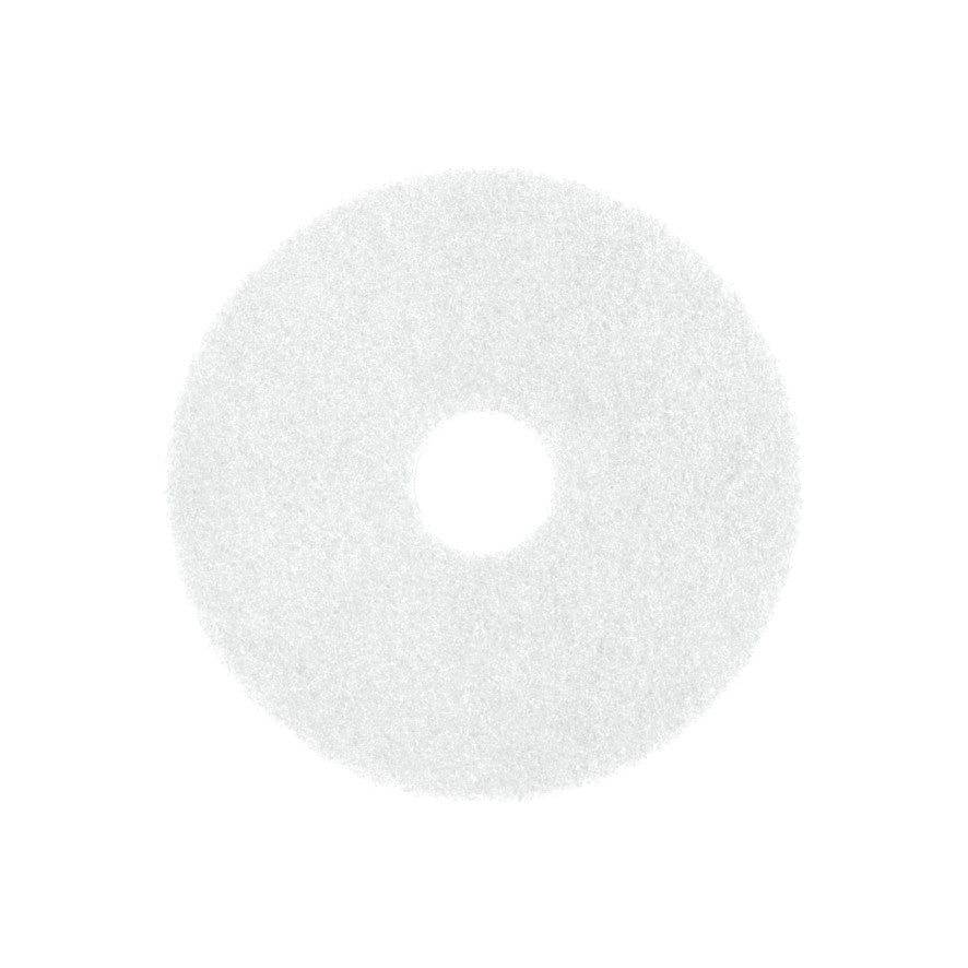Um Arcora Superpad Weiss redondo e branco da Arcora International GmbH, concebido para polimento a seco até 400 U/min ou para aplicação de ceras/óleos em parquet/cortiça, é mostrado com um orifício central sobre um fundo branco simples.