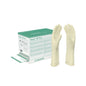 Uma caixa B. Braun Vasco OP free luvas cirúrgicas sem látex esterilizadas tam. 7 (40 pares) com dois pares de luvas de creme em pé ao lado. Embalagem branca e verde mostra tamanho e detalhes. Sem látex-ideal para alérgicos ao látex. Marca: B. Braun Deutschland GmbH & Co. KG.