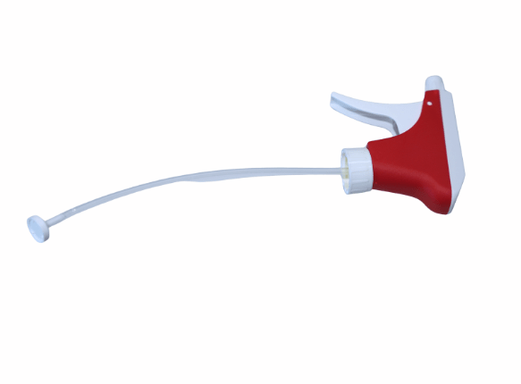 O pulverizador Altruan K3 (branco e vermelho), uma cabeça de pulverização de plástico com rosca de 25 mm, filtro de sucção e tubo de imersão de 21,5 cm, está ilustrado em um fundo branco simples.