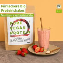 Proteína vegana orgânica em pó de morango sem soja