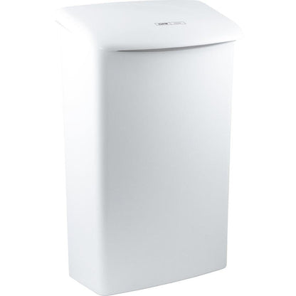 O recipiente higiênico CWS ParadiseLine Touch é um recipiente higiênico retangular, branco, montado na parede, com tampa curva e etiqueta discreta, que permite uma eliminação higiênica de resíduos em qualquer casa de banho.