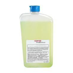 Um recipiente de plástico transparente com tampa azul contém CWS Cleanseat Power Disinfectant Liquid (1 peça). A etiqueta branca está com texto e o logotipo da CWS, garantindo limpeza higiênica.