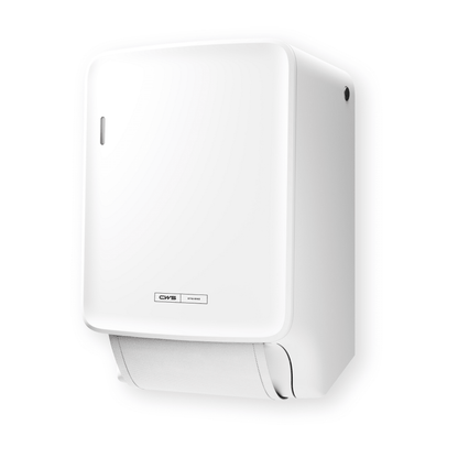 O dispensador de toalhas de tecido CWS PureLine Dry branco da CWS é um dispensador de toalhas de parede branco com design simples e minimalista e folha de toalha visível - ideal para promover a higiene em qualquer ambiente.