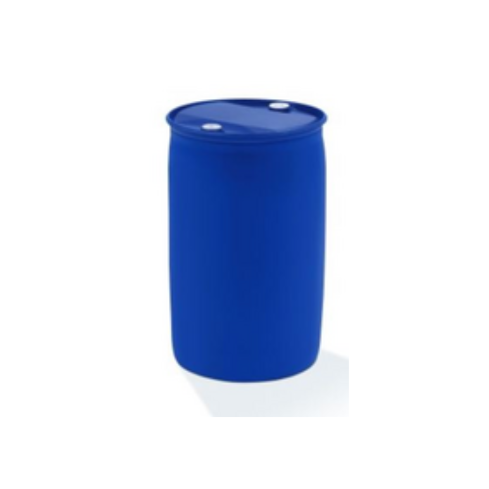 Ein blaues Standard-Kunststofffass mit der Aufschrift Dr. Schnell LEVANTE ECO der DR.SCHNELL GmbH & Co. KGaA, ein umweltfreundliches Reinigungsmittel, mit geschlossenem Deckel und zwei weißen Spundkappen, aufrecht stehend auf einem schlichten weißen Hintergrund.