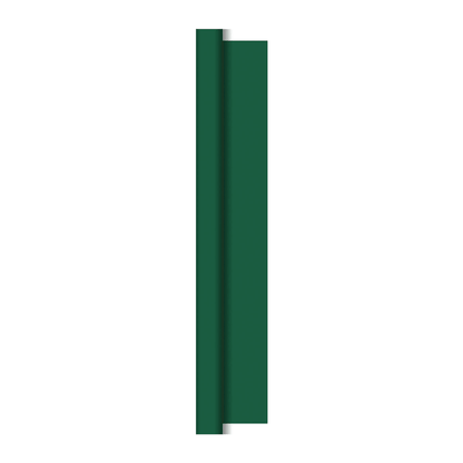 Um retângulo verde escuro vertical com uma leve sombra no lado esquerdo, que lembra os rolos de toalha de mesa Dunicel (1,18 m x 40 m) da Duni GmbH, está centralizado em um fundo branco e lembra uma decoração de mesa de alta qualidade para usuários profissionais.