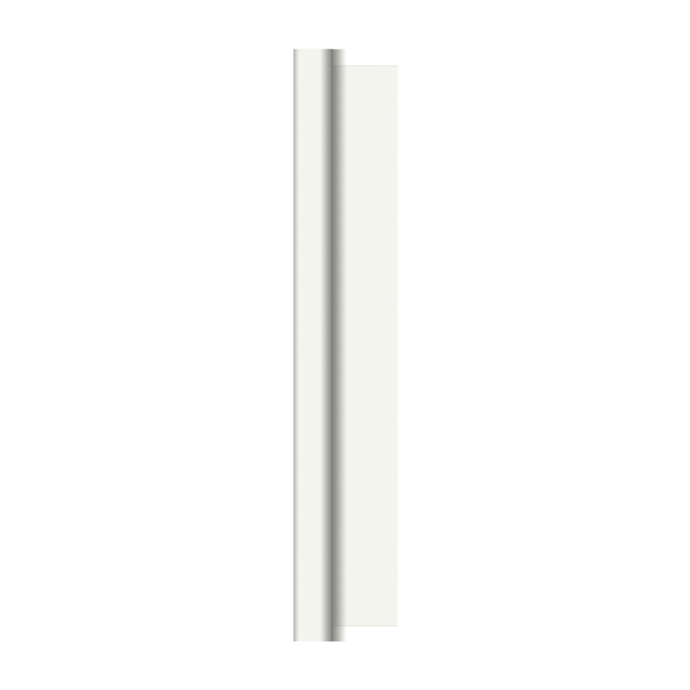 Uma haste de metal vertical e elegante com uma pequena base redonda branca é apresentada como uma decoração de mesa de alta qualidade dos rolos de toalha de mesa Duni Dunicel 1,18 m x 40 m da Duni GmbH. Está centralizada em um fundo branco simples, destacando seu design minimalista versátil.