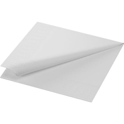 Um guardanapo de papel da Duni no formato 33 x 33 cm com design de 3 camadas é dobrado diagonalmente para formar camadas. Possui uma borda texturizada em dois lados para um contorno decorativo e mantém uma aparência simples e limpa, mas ao mesmo tempo é ecológico.
