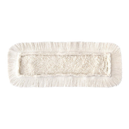 O Arcora FIRST MOPP da Arcora International GmbH é uma cabeça de esfregona de microfibra branca retangular com centro texturizado e franjas longas, ideal para a limpeza do chão, representado em um fundo branco sólido.