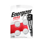 Imagem de uma embalagem de quatro pilhas Energizer Ultimate Lithium CR 2032 | Embalagem (4 unidades) na embalagem original da Energizer Deutschland GmbH. A embalagem é branca com uma seção vermelha e contém uma imagem de uma figura de pilha que usa ténis e luvas. O texto destaca que as pilhas de botão CR2032 são seguras para crianças.