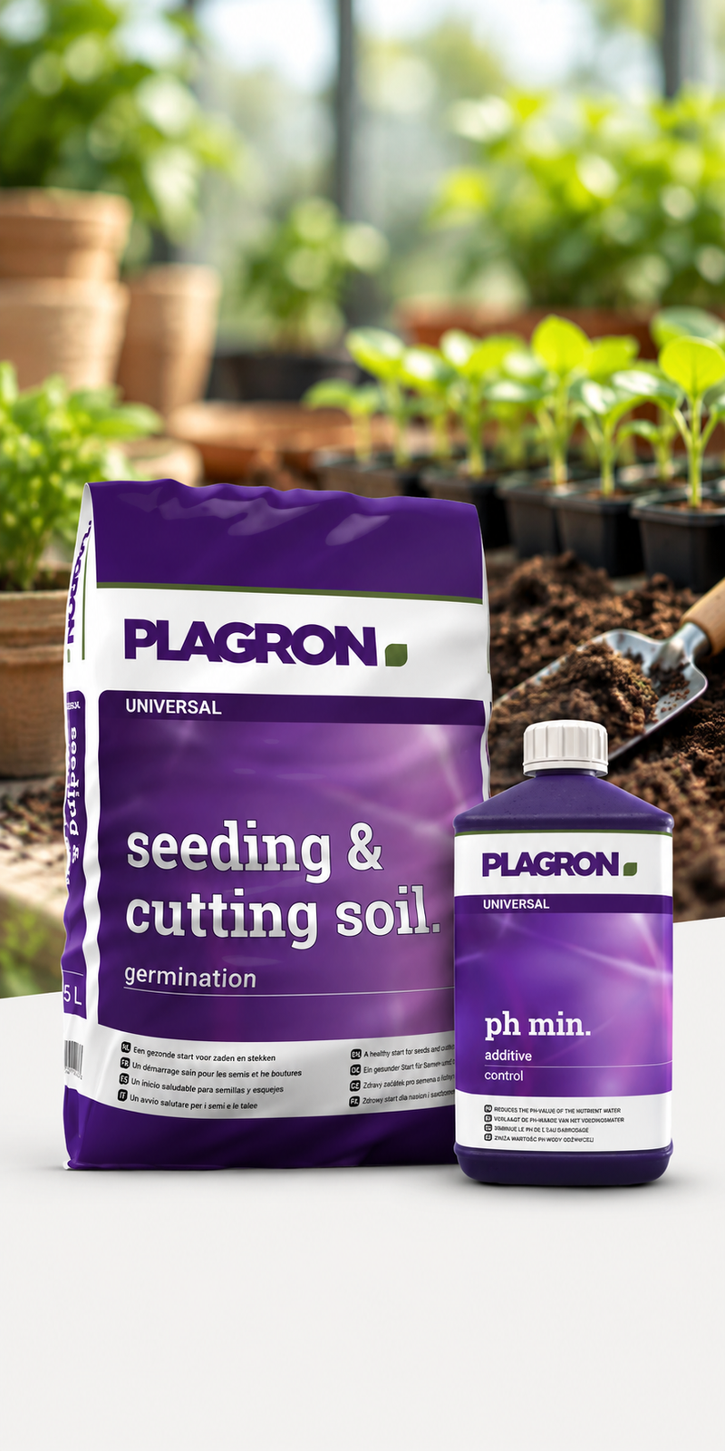 Plagron Seeding & Cutting Soil und Plagron pH min. vor Jungpflanzen