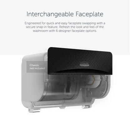 A Kimberly-Clark Professional™ Icon™ Dispenser Faceplate - SRBH (32,39 x 10,80 x 3,18 cm) da Kimberly-Clark GmbH é encaixada no chassi transparente do dispensador Icon; seis opções de design disponíveis. Chassis não incluído.