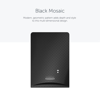 A Kimberly-Clark Professional™ Icon™ Dispenser Faceplate, Black Mosaic, da Kimberly-Clark GmbH destaca-se por um design moderno de mosaico geométrico que confere profundidade a qualquer lavabo. Tamanho: 20,32 cm x 27,30 cm x 3,81 cm.