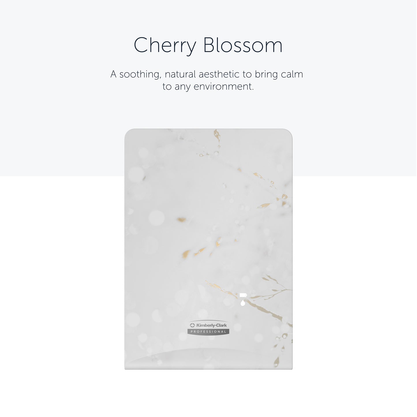 A placa frontal retangular Kimberly-Clark Professional™ Icon™ Dispenser Faceplate-eSkinCare (20,32 x 27,30 x 3,81 cm) da Kimberly-Clark GmbH destaca-se por um design marmorizado branco-cinza claro com acentos dourados, que confere um toque calmante e elegante a qualquer lavabo.