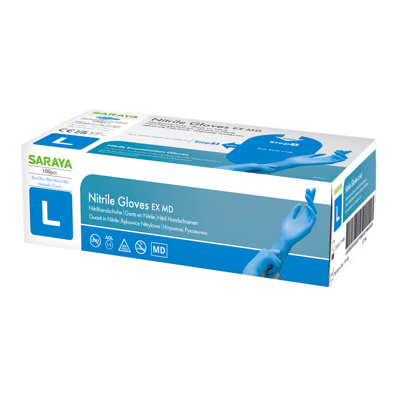 Luvas descartáveis ​​de nitrilo Saraya EX MD azul