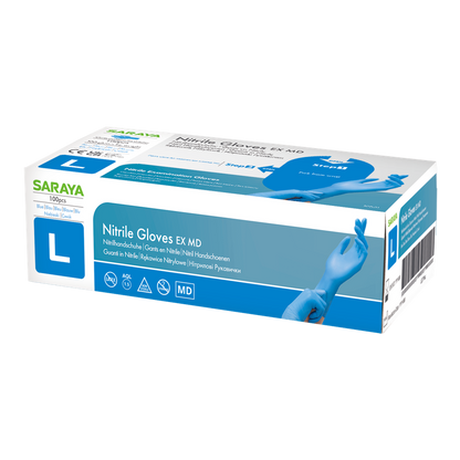 Luvas descartáveis ​​de nitrilo Saraya EX MD azul
