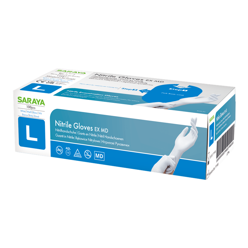 Luvas descartáveis ​​de nitrilo Saraya EX MD brancas