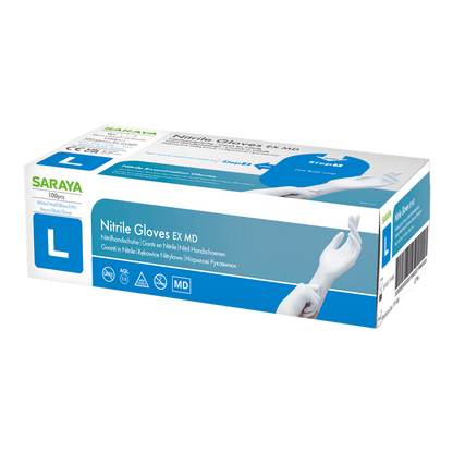 Luvas descartáveis ​​de nitrilo Saraya EX MD brancas