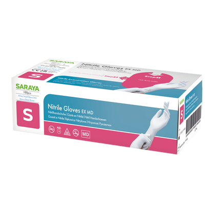 Luvas descartáveis ​​de nitrilo Saraya EX MD brancas