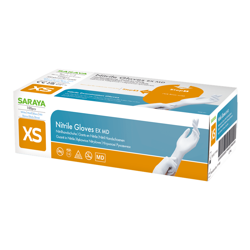 Luvas descartáveis ​​de nitrilo Saraya EX MD brancas
