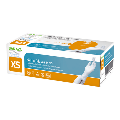 Luvas descartáveis ​​de nitrilo Saraya EX MD brancas