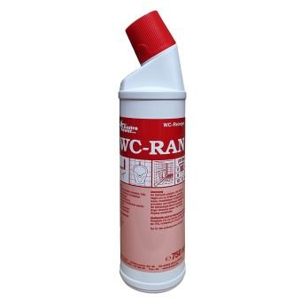 Garrafa de plástico branca da Abena Re-Seller GmbH GastroPower WC-RAN, 750 ml (15*1), com tampa angular vermelha e etiqueta de aplicação branca com enzimas naturais para uma limpeza eficaz. Disponível em caixa (15 embalagens).