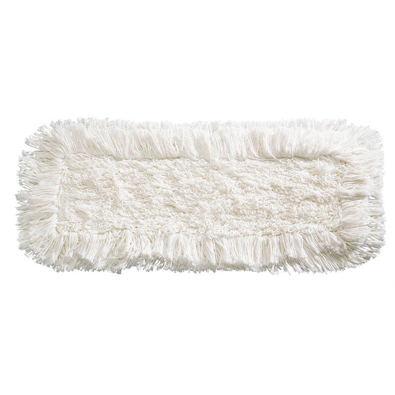 O Haug Bürsten KG WISCHBEZUG SUPER-FRANSENMOPP (400mm, 50% Poliéster/50% Algodão) é uma cabeça de esfregona de pó retangular branca com franjas grossas e centro texturizado, representada sobre um fundo branco sólido.