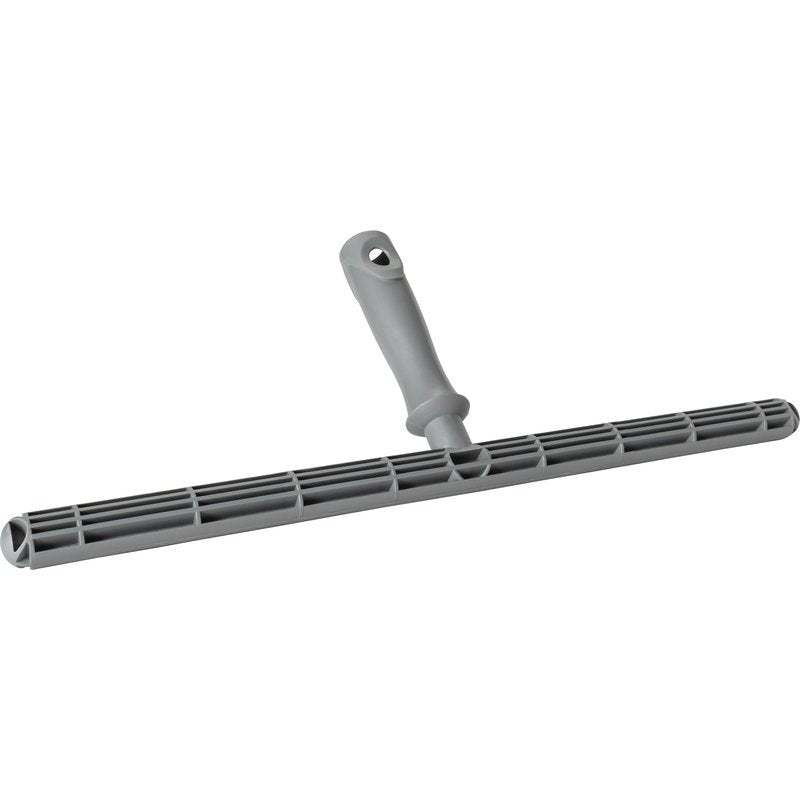 O Haug Bürsten KG T-TRAVESSA, PLÁSTICO, 450MM PARA CAPAS DE LAVAGEM é um cabo cinza de rodo de janela de plástico com estrutura de grade e cabo ergonômico, ideal para capas de lavagem de 450mm, mostrado em fundo branco.