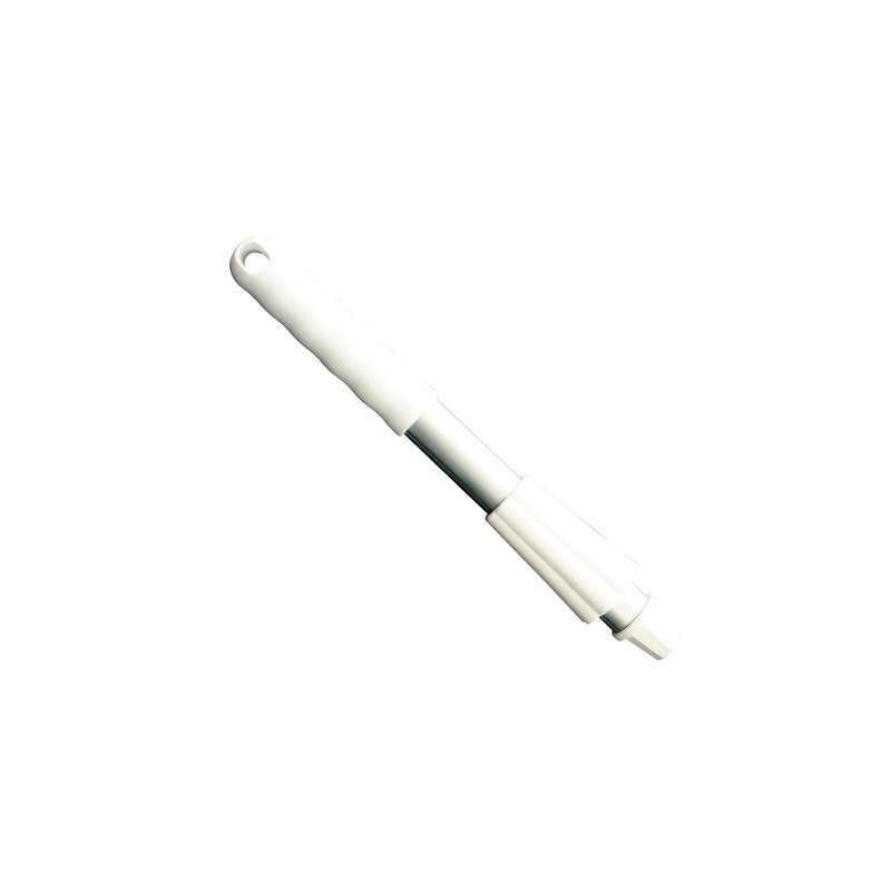 A escova de dentes de plástico branco com cabo removível está equipada com uma TAMPA E PORCA DE ALUMÍNIO CURTO de 300 mm da Haug Bürsten KG para aumentar a durabilidade.