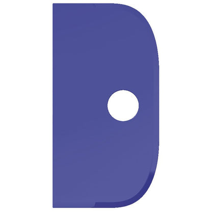 Um sólido retângulo azul vertical, semelhante ao SCHABER GRANDE, PP, FLEXÍVEL, 230X118MM da Haug Bürsten KG, apresenta um canto superior direito arredondado e um furo circular branco próximo ao meio direito.