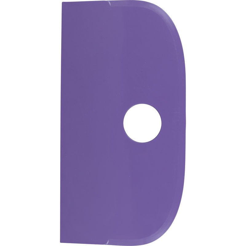 O SCHABER GRANDE, PP, FLEXÍVEL, 230x118mm da Haug Bürsten KG é um raspador de polipropileno roxo com borda superior arredondada, borda inferior plana e furo circular central - ideal para um processamento suave de massa e fácil limpeza.