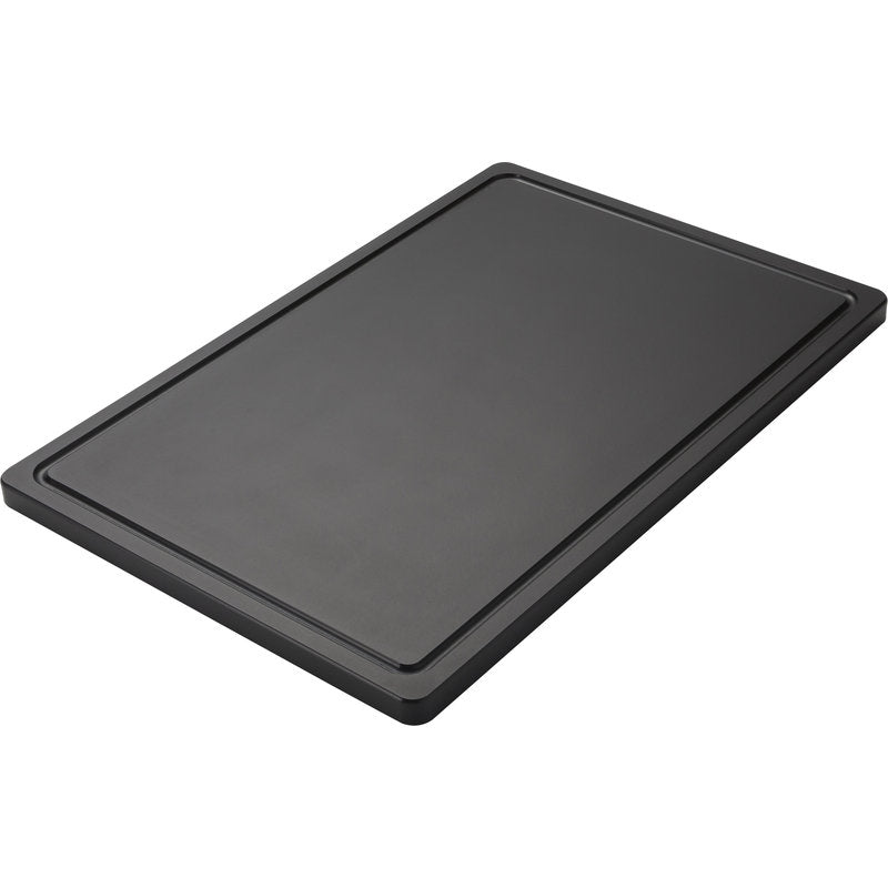 A TÁBUA DE CORTE GRANDE da Haug Bürsten KG de polietileno (600x400x20mm), antiderrapante e com sulco para sucos ao redor, é apresentada em forma retangular sobre fundo branco.
