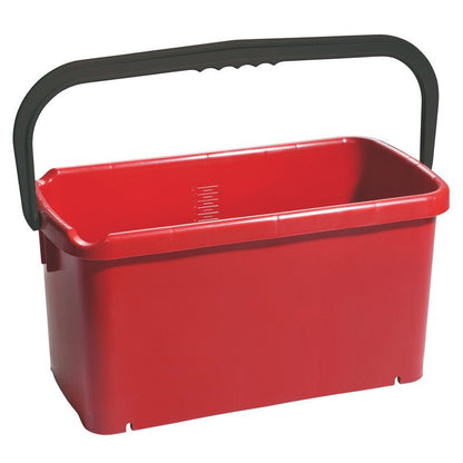 O BALDE, QUADRADO, PP de Haug Bürsten KG tem capacidade de 20 L (480x235x230 mm), é feito de polipropileno vermelho e possui uma grande alça preta. O interior está vazio, os lados são lisos e a base é ligeiramente arredondada.