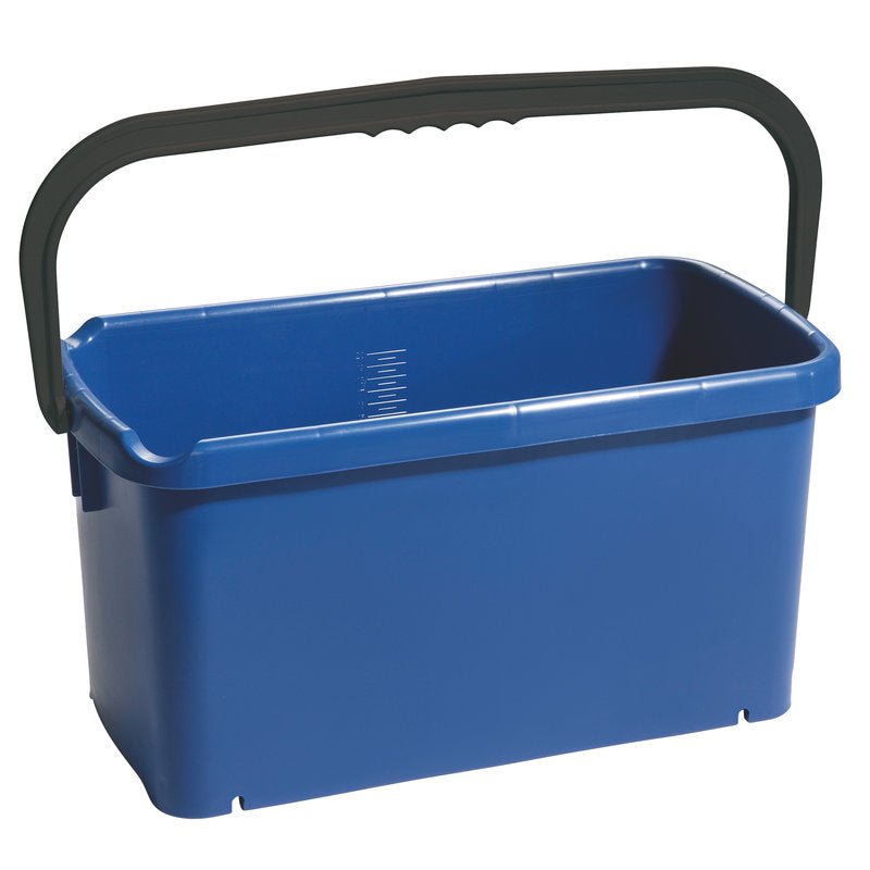 O Haug Bürsten KG BALDE, QUADRADO, PP (20L, 480x235x230mm) é retangular, azul com alça preta e está vazio, ilustrado em um fundo branco.