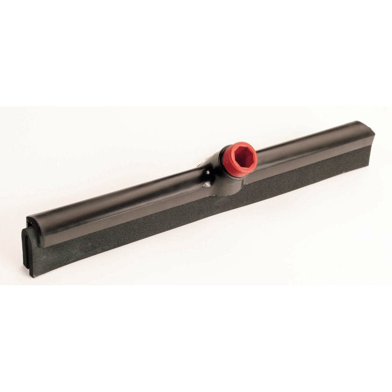 O IN-UP WASSERSCHIEBER, ZELLSCHAUM 420X35X28MM de Haug Bürsten KG possui uma lâmina de esponja preta com um suporte central de plástico vermelho para cabos de rodo, ideal para a limpeza do chão, representado sobre um fundo branco simples.