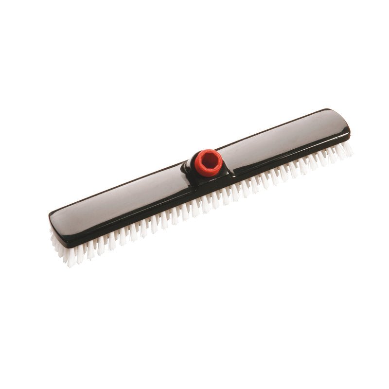 O mop de grande área IN-UP da Haug Bürsten KG com cerdas PP brancas e duras (ø 0,35mm) e cabo vermelho angulado limpa eficazmente grandes superfícies. Dimensões: 400x60x25mm. Exibido em fundo branco.