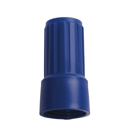 Conector de fio azul de plástico com parte superior ranhurada e parte inferior lisa para torcer fios elétricos, compatível com a PORCA DE SOBREPÔR PARA ADAPTADOR E1100019 da Haug Bürsten KG para conexões seguras.
