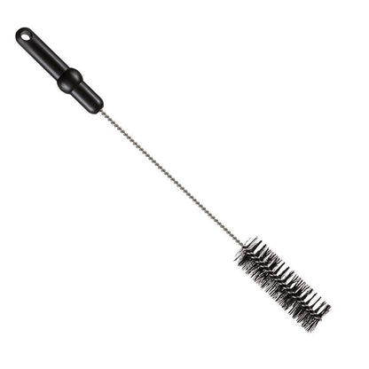 A ESCOVA DE TUBO, ø 0,50MM MÉDIA, 500Xø40MM da Haug Bürsten KG tem um cabo de plástico preto, uma haste de metal torcida e cerdas cilíndricas densas pretas - ideal como escova de limpeza de tubos. Mostrada isolada em fundo branco.